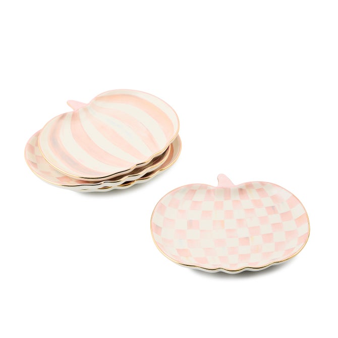 Rosy Check Pumpkin Ceramic Dessert Plates, Set of 4