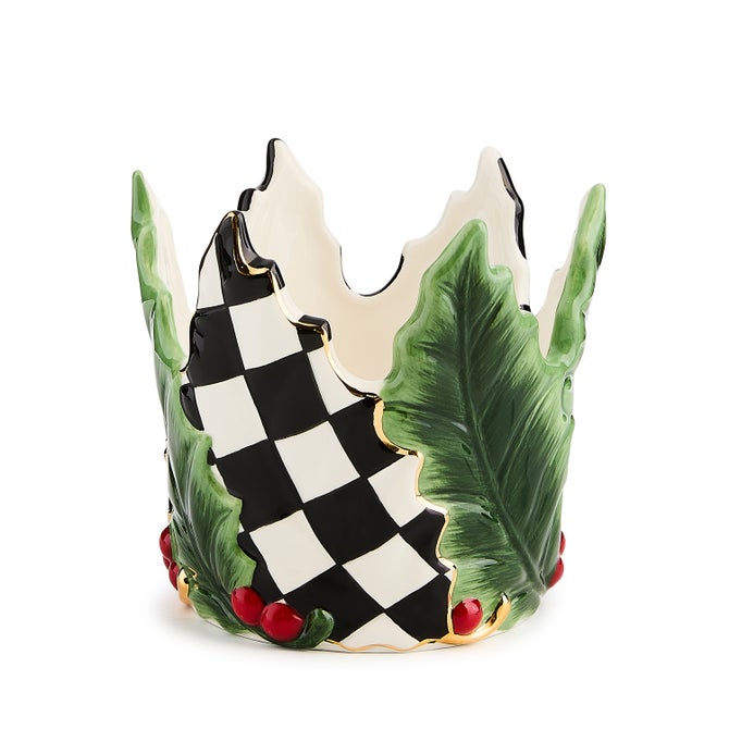 Holly Leaf Ceramic Short Pillar Candle Holder