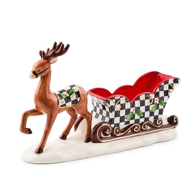 Holly Deer Sleigh Ceramic Candy Dish