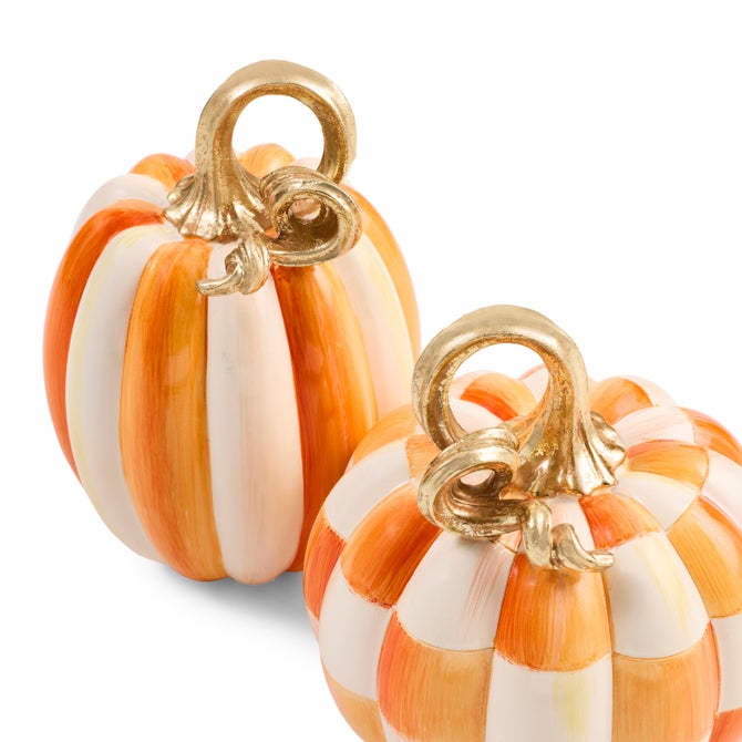 Orange Check and Stripe Petite Pumpkins, Set of 2