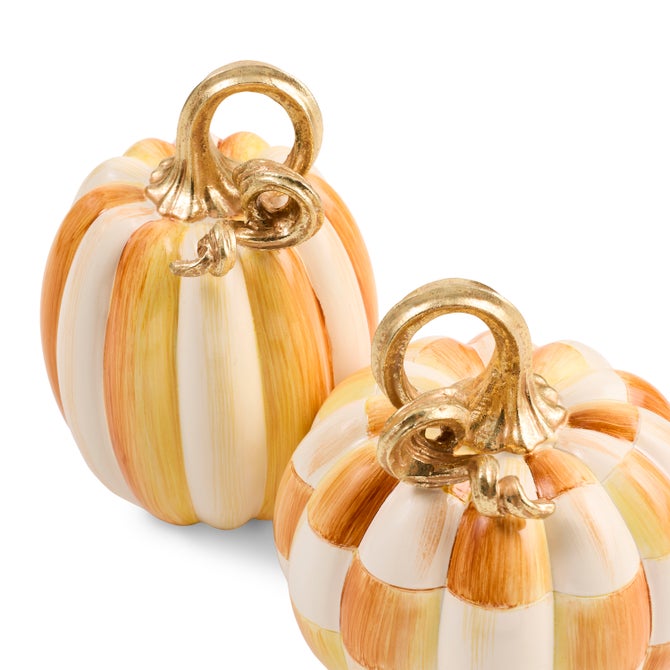 Amber Check and Stripe Petite Pumpkins, Set of 2