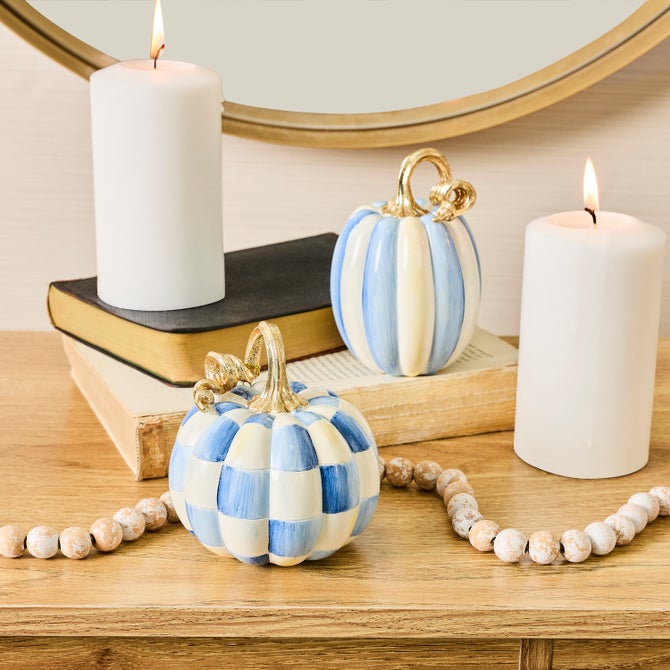 Royal Check and Stripe Petite Pumpkins, Set of 2