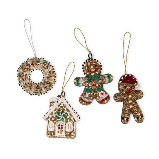 Gingerbread Beaded Ornaments, Set of 4