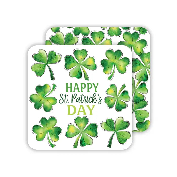 Happy St. Patrick's Day Shamrocks Square Coaster