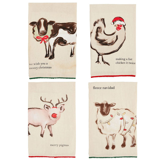 Cow Christmas Farm Animal Pom Towel