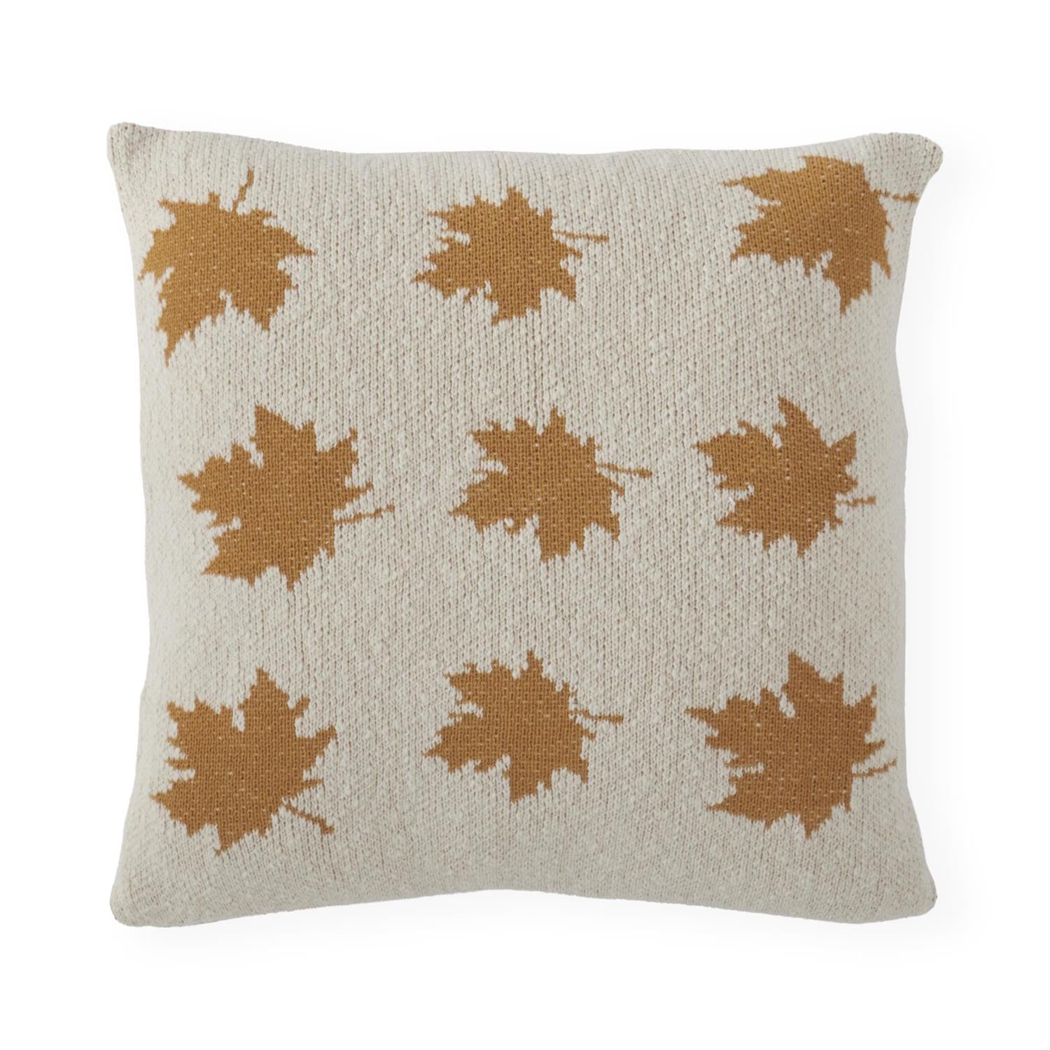 Cream Cotton Knit Yellow Leaves Pillow