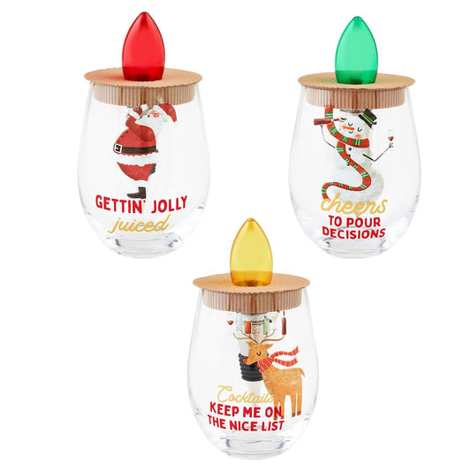 Snowman Light-Up Wine Glass & Stopper Set
