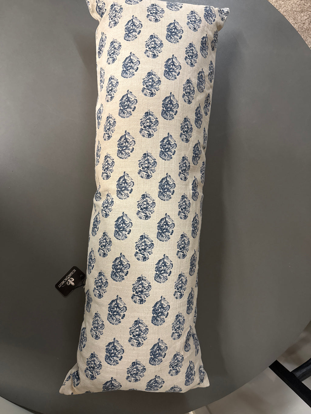 Navy Blue 14x36 Floral Pillow, Cream Blue Throw Pillow