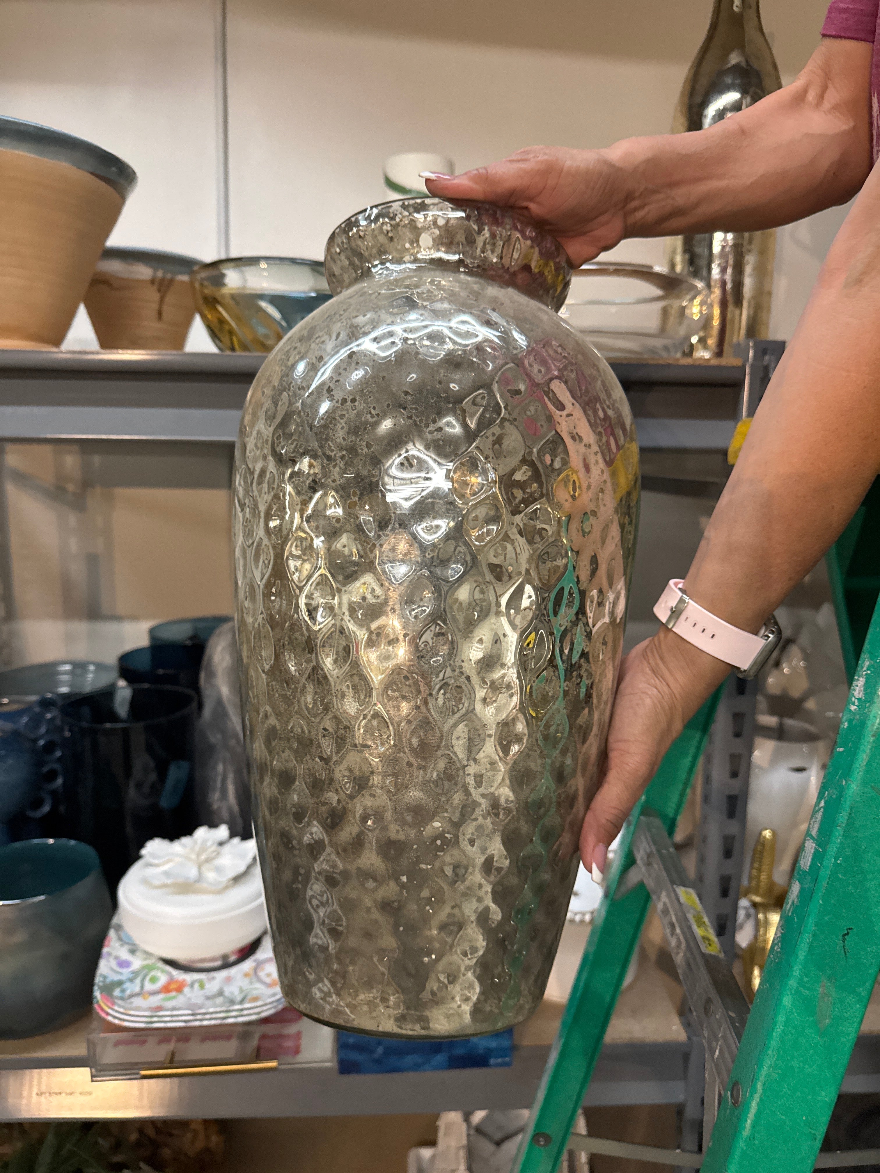 Silver Glass Vase 17.5x9