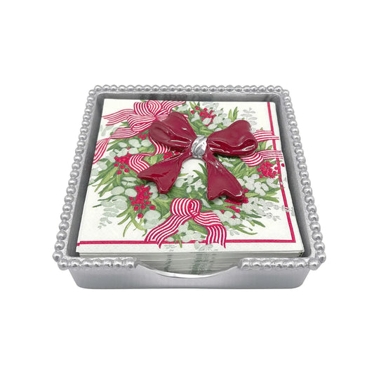 Red Bow Beaded Napkin Box Set