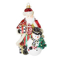 Cozy Christmas Santa and Snowman Glass Ornament