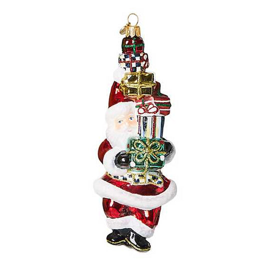 Cozy Christmas Gifting Santa Glass Ornament