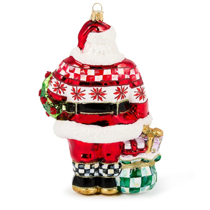 Cozy Sweater Santa Glass Ornament