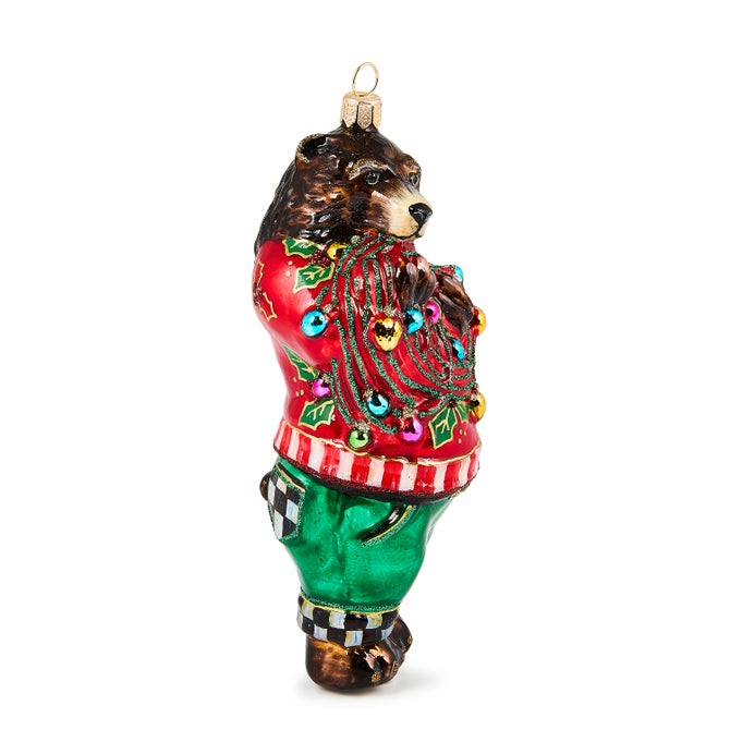 Deck The Halls Bear Glass Ornament