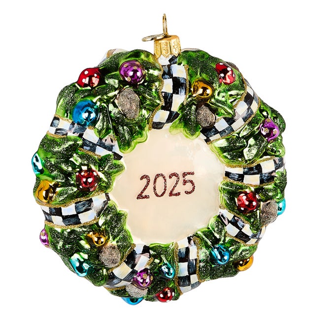 2025 Here Comes Santa Wreath Glass Ornament