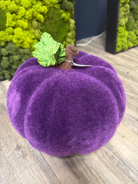 Flocked Pumpkin w/ Leaves Large