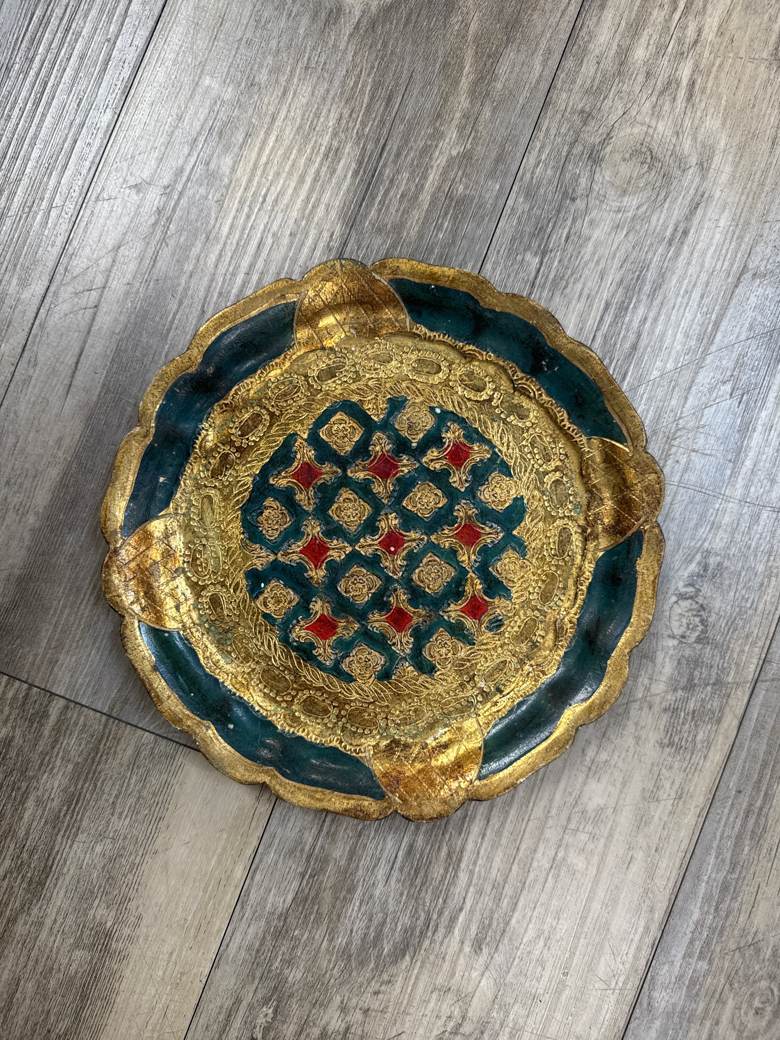 Green & Gold Small Round Tray