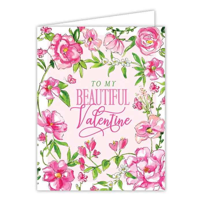 For My Valentine Floral Border Greeting Card