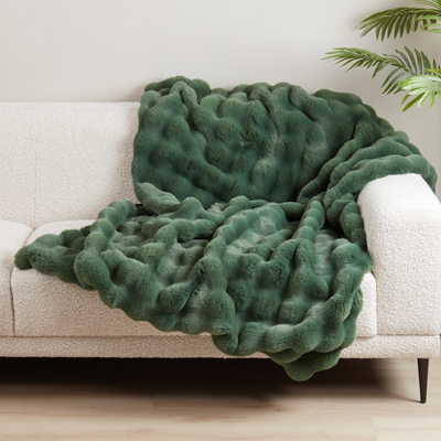 Jasper Green Bubble Faux Fur Throw