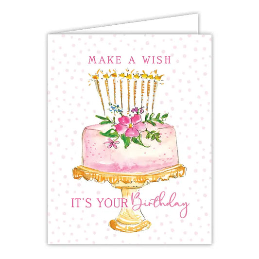 Make A Wish It's Your Birthday Pink Cake Greeting Card