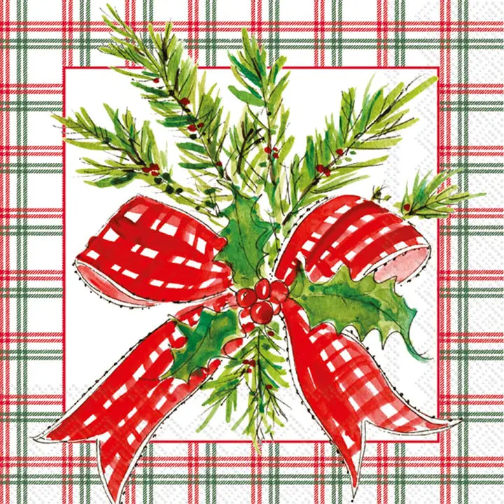 Paper Cocktail Napkins Pack of 20 Plaid Bow Christmas