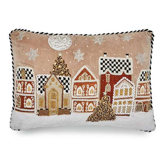 Gingerbread Village Beaded Lumbar Pillow