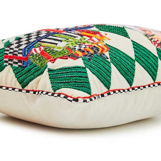 Jolly Holiday Santa with Packages Beaded Lumbar Pillow