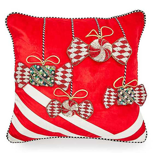 Christmas Candy Red Beaded Throw Pillow