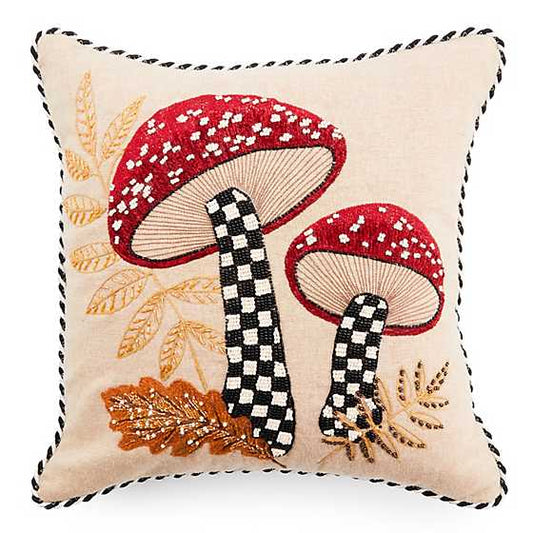 Mushroom Check Beaded Throw Pillow