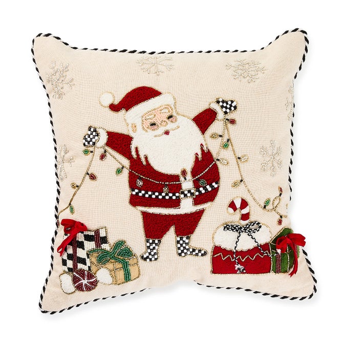 Santa with Tree Lights Throw Pillow