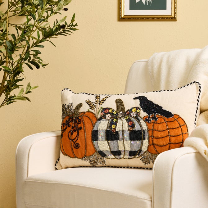 Pumpkin and Crow Lumbar Throw Pillow