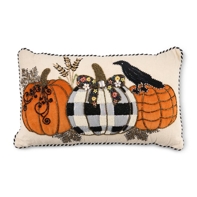 Pumpkin and Crow Lumbar Throw Pillow