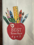 Best Teacher Apple with Crayons and Pencils Kitchen Towel