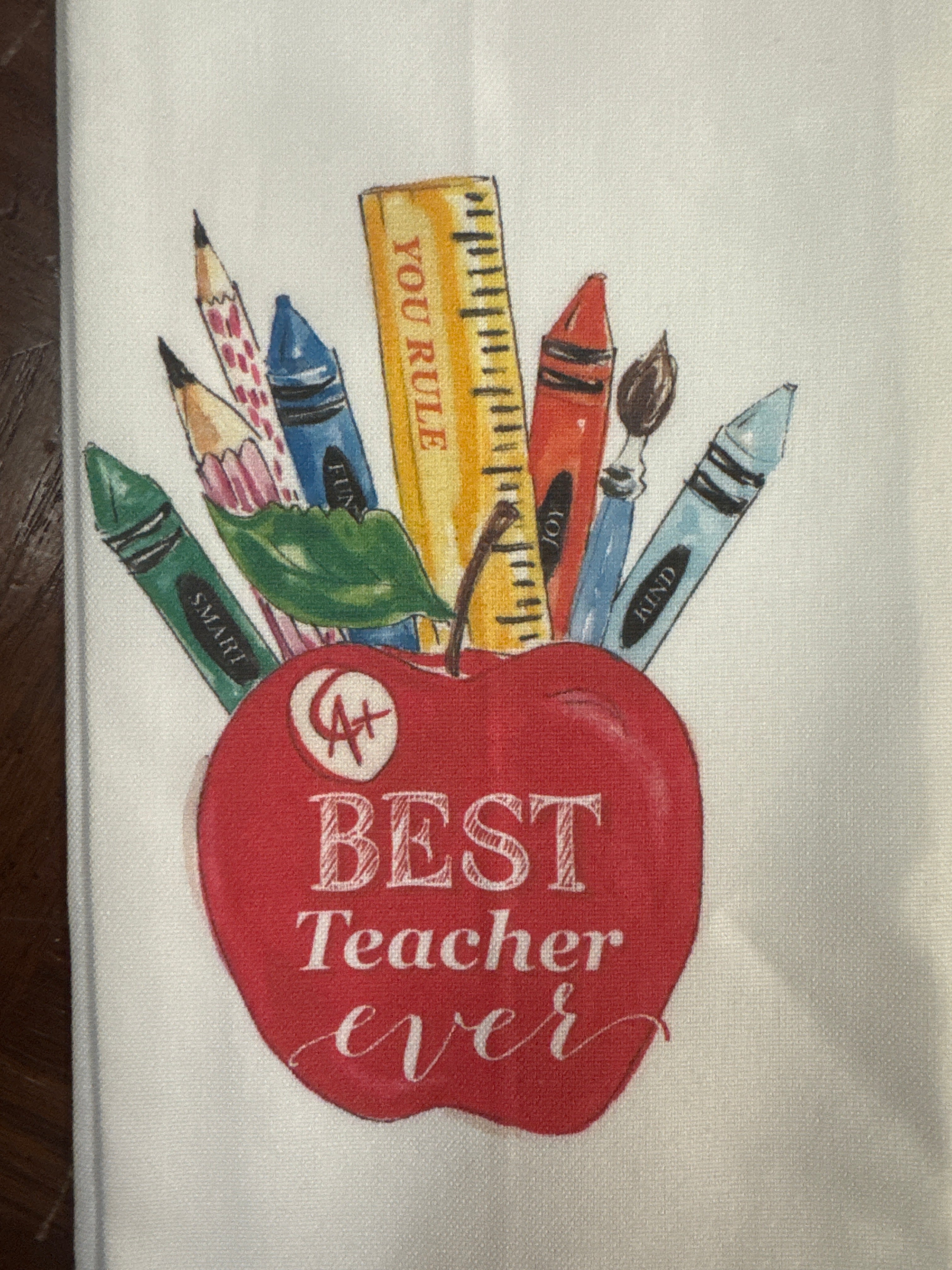 Best Teacher Apple with Crayons and Pencils Kitchen Towel