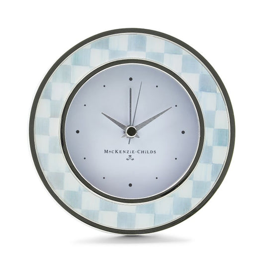Sterling Check Silver Plated Round Desk Clock