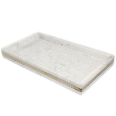 Large White Marble Tank Tray w/ Brass Inlay