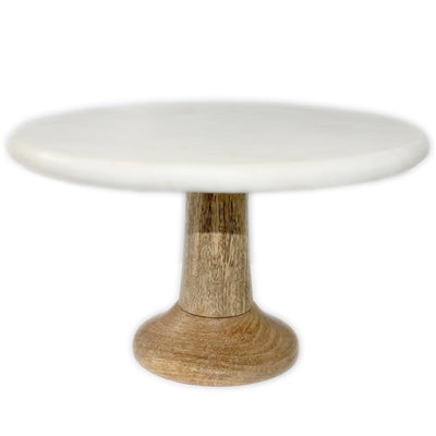 Medium Marble Round Cake Plate w/ Mango Wood Base