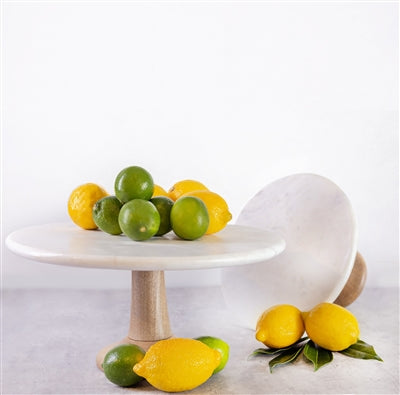 Medium Marble Round Cake Plate w/ Mango Wood Base