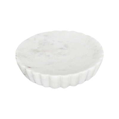 White Marble Soap Dish w/ Grooving