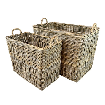 Grey Rectangle Rattan Baskets Set of 2