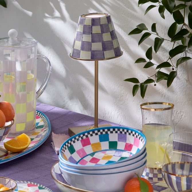 Violet Check LED Rechargeable Cafe Table Lamp