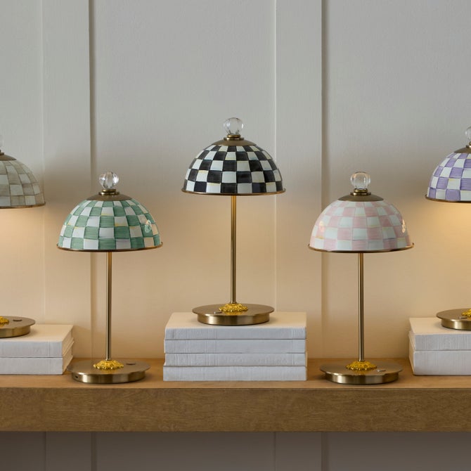 Courtly Check LED Rechargeable Dome Table Lamp