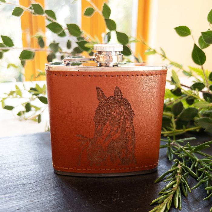 Leather Hip Flask - Horse Portrait
