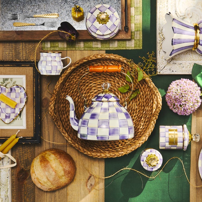 Violet Check 3 Quart Tea Kettle