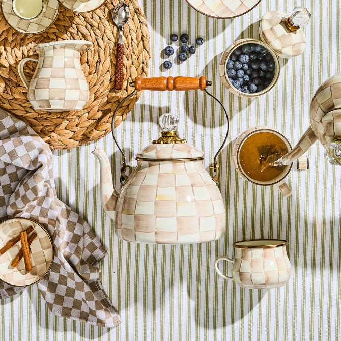 Mocha Check 2 Quart Tea Kettle