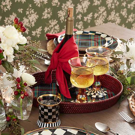 Tartan Large Black Rattan Serving Tray