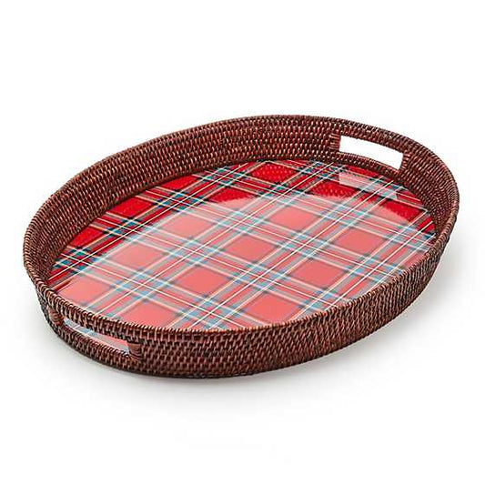 Tartan Red Rattan Party Serving Tray