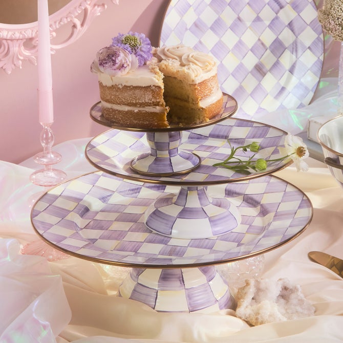 Violet Check Small Pedestal Platter