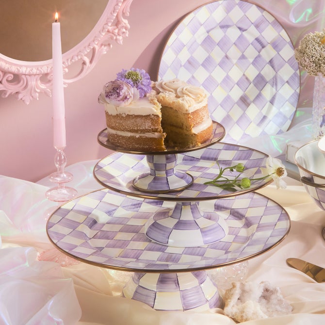 Violet Check Mini Pedestal Platter