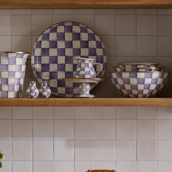 Violet Check Mini Pedestal Platter